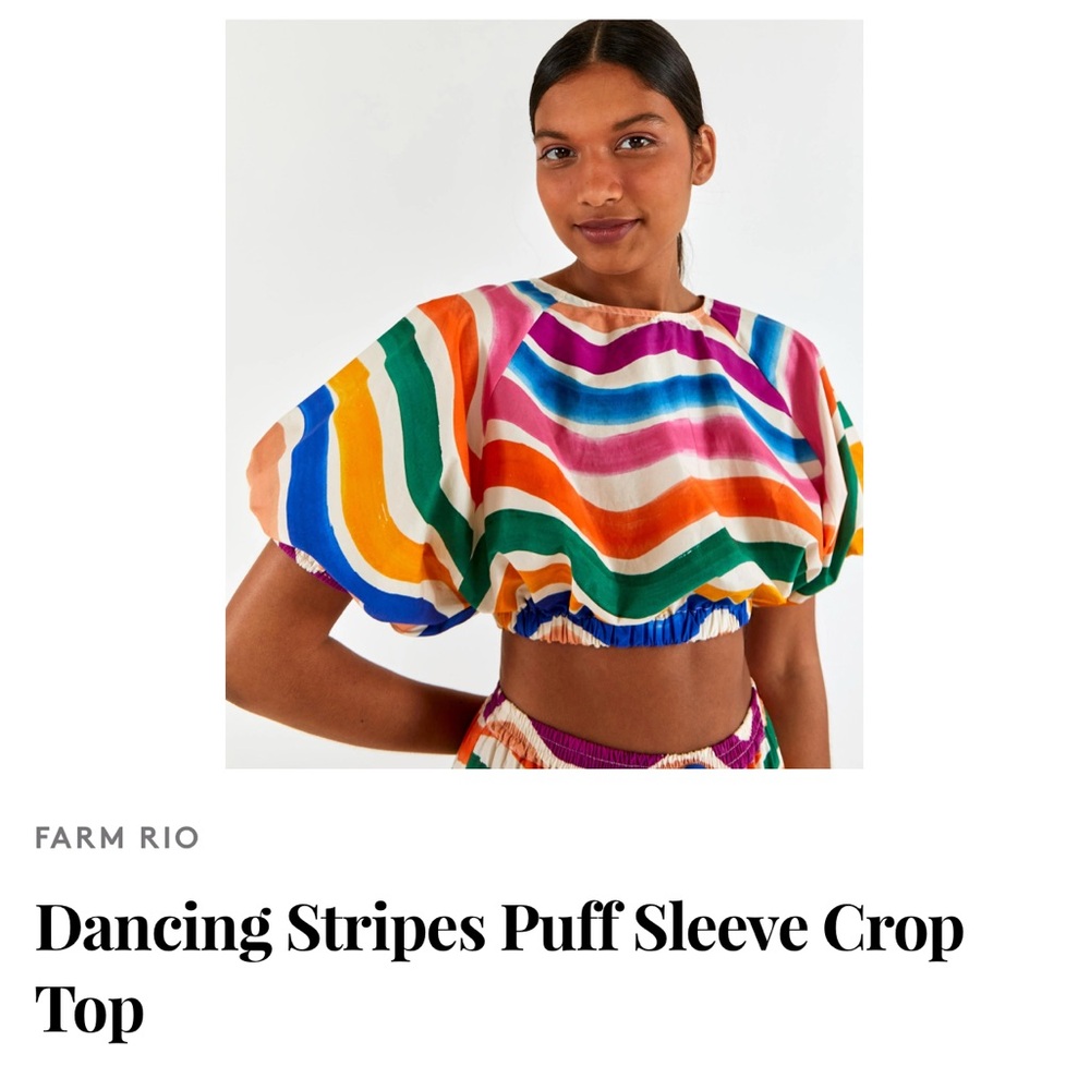 Farm Rio Multicolor Puff Sleeve Crop Top